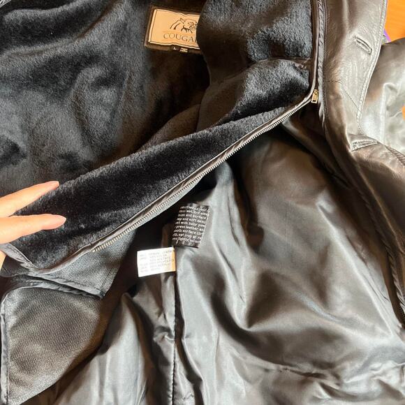 Cougar Leather Jacket Men's Large Black Button Down Removable Faux Fur - Picture 5 of 6